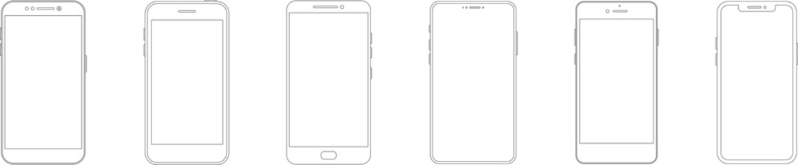Outline line drawing modern smartphone. Elegant thin stroke line style design vector. Elegant thin line stroke style design smartphone.