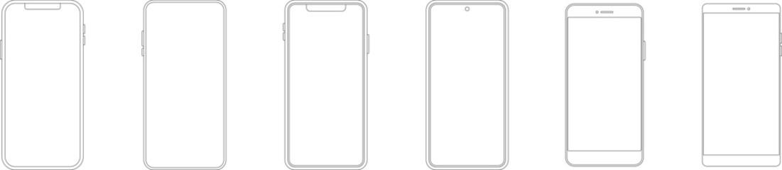 Outline line drawing modern smartphone. Elegant thin stroke line style design vector. Elegant thin line stroke style design smartphone.