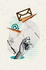 Vertical art trend collage of hand hold crumpled dollar banknote mailbox money profit transaction...