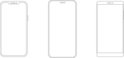 Outline line drawing modern smartphone. Elegant thin stroke line style design vector. Elegant thin line stroke style design smartphone.