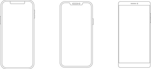 Outline line drawing modern smartphone. Elegant thin stroke line style design vector. Elegant thin line stroke style design smartphone.