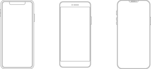 Outline line drawing modern smartphone. Elegant thin stroke line style design vector. Elegant thin line stroke style design smartphone.