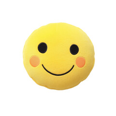 Fototapeta premium Cheerful yellow smiley face pillow, perfect for adding joy to any space, isolated on transparent background