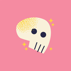 Ancient artifacts and museum objects skull, bones, and ancient column on a pink background. Colorful flat vector illustration. History, archaeology, and ancient civilization concept