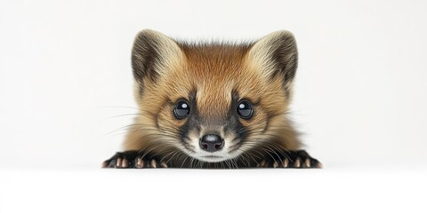 Obraz premium Cute marten with bright eyes looking curiously at the camera in a neutral setting