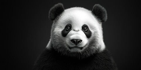 Fototapeta premium Majestic giant panda captured in striking black and white against a dark background