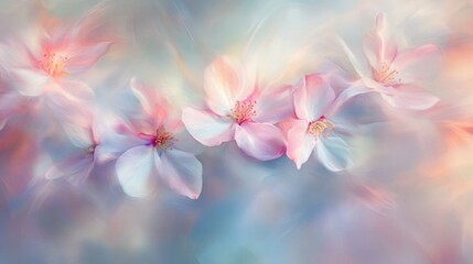 abstract background with soft springtime blossoms and glowing sunlight, pastel tones, romantic and calming, elegant composition