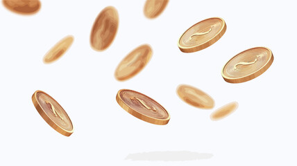 Obraz premium The image shows multiple slices of banana falling against a pure white background. The banana slices are rendered realistically, with variations in shade and highlights suggesting texture