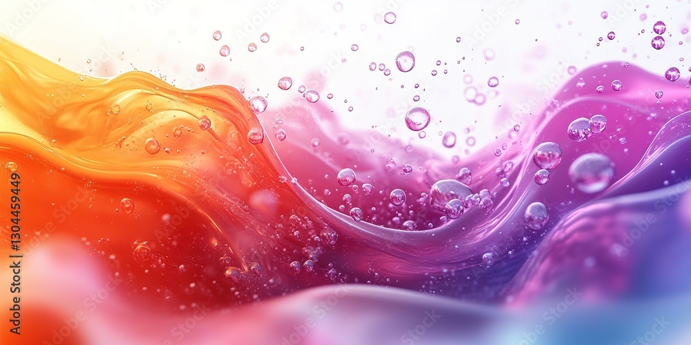 Poster colorful abstract waves with bubbles captured in vibrant hues during an artistic creation process