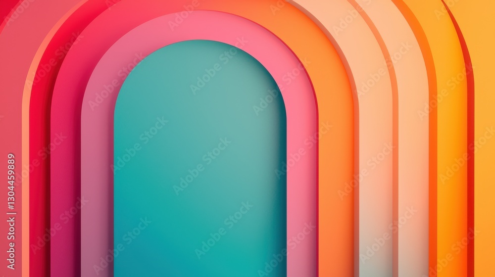 Poster a vibrant abstract design featuring layered arches in various colors, creating a modern and cheerful