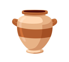Ancient pottery, storage vessel. Old pot, earthenware amphora, traditional ceramics. Historical crockery. Crock, vase with handles. Flat graphic vector illustration isolated on white background