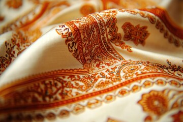 Close-up View of Vibrant Paisley Patterns on Traditional Indian Textile Showcasing Intricate Designs and Textures