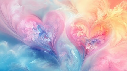 Fototapeta premium abstract background with whimsical floral heart designs and pastel tones, creative and decorative, soft gradients, artistic style