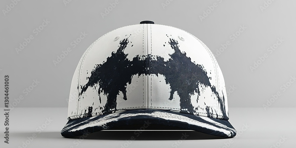 Poster unique black and white cap with abstract design displayed on a neutral background