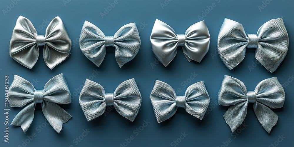 Poster collection of blue satin bows arranged in a neat grid on a solid background