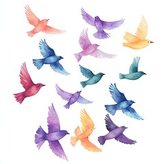 Obraz premium Watercolor Silhouettes of Birds in Flight Elegant Avian Artwork for Design Projects