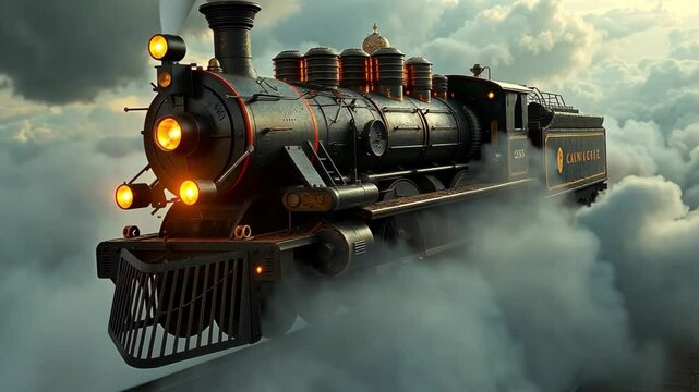 Ride on a fantastic vintage steam locomotive through the clouds
The concept of nostalgia, travel, and the magic of fantasy, transportation, and the fabulous