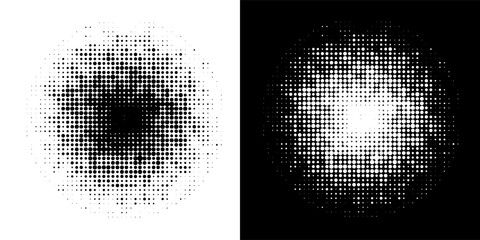 Pop art comic style dotted circle halftone pattern. Abstract dotted circles, round halftones geometric dots, pop art texture. Illustration halftone effect