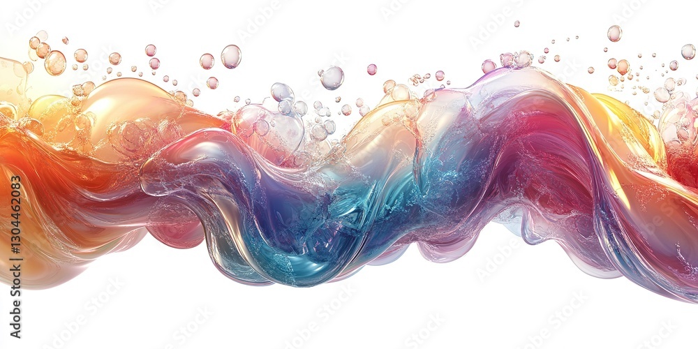 Aufkleber colorful abstract wave of liquid with bubbles flows gracefully across a white background creating a 