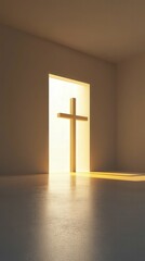 Naklejka premium Abstract glowing cross in a minimalist setting, soft golden light