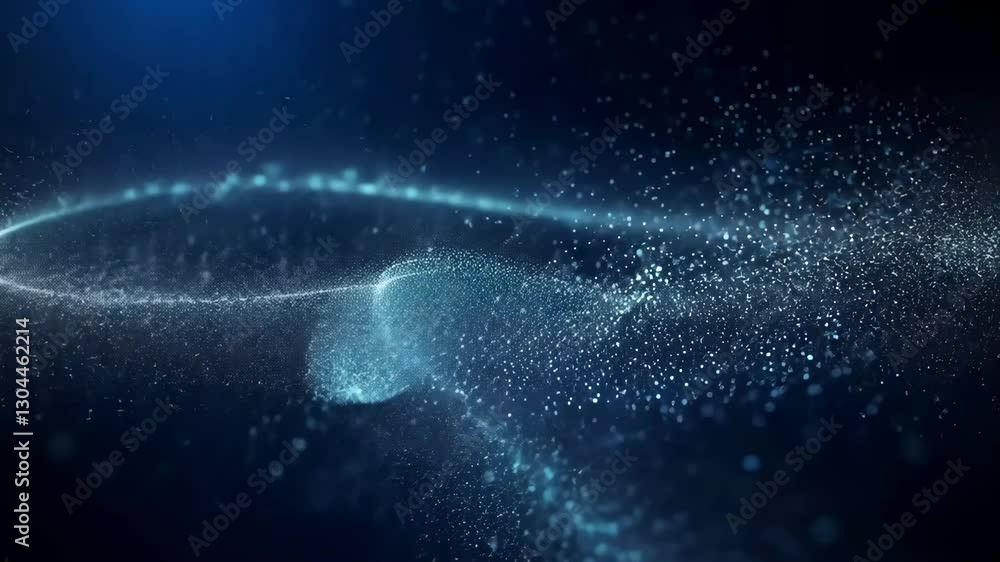Poster abstract digital wave of glowing particles in motion on a dark background with a futuristic and dyna