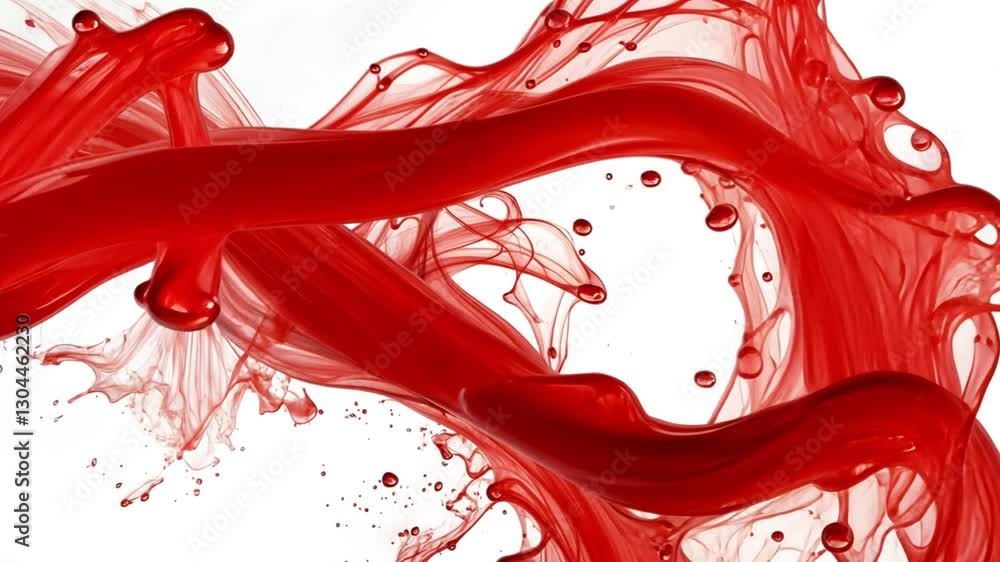 Poster abstract red liquid splash: dynamic flow and viscous movement