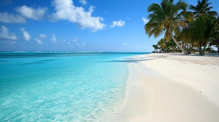 Tranquil Tropical Beach Scene with Turquoise Water and Palm Trees