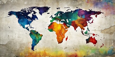 Bright World Map on Grunge Wall: A Cleaner Future for Generations