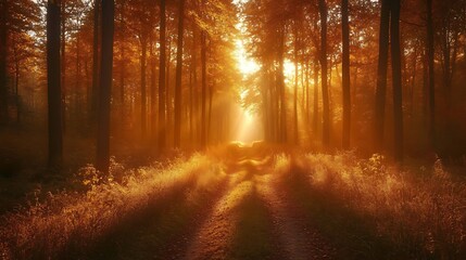 Fototapeta premium Forest Path Sunlight Glow