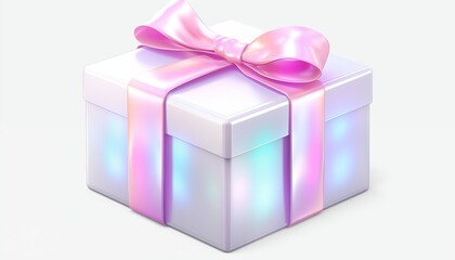 Obraz premium white holographic box with pink ribbon bow