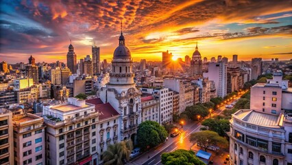 Buenos Aires Skyline Panoramic View, Argentina Cityscape at Sunset