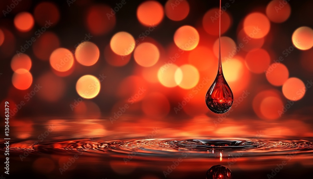 Poster close-up of red water drop splashing with red bokeh background. water drop photography.