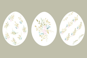 Easter eggs with flower decoration spring vector set.