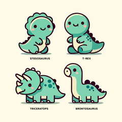 Hand-Drawn Cute Baby Dinosaur Collection – Fun and Playful Prehistoric Animals