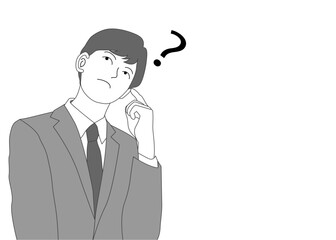 疑問 不思議に思う男性のイラストとクエスチョンマーク 上半身正面