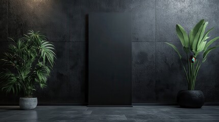 A sleek black stand banner mockup, featuring a minimalist yet striking design, ready to be customized with your brand or message.