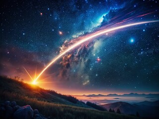 Celestial Wonder: Shooting Star Streaking Across Ethereal Night Sky
