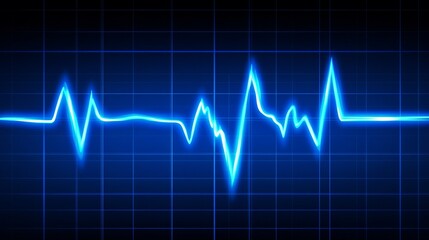 Cyan Heartbeat Line on a Dark Blue Grid Background A Vector Art Illustration of Vibrant Health