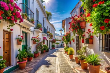 Fototapeta premium Charming Nerja Street Scene: Andalusian Architecture and Colorful Buildings