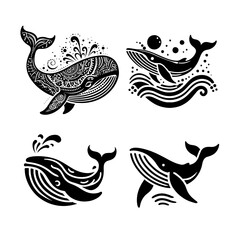 Whale Vector Logo Set – Tribal, Minimalist & Ornamental Ocean Design