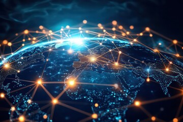 A conceptual image of the world linked by glowing digital connections, symbolizing the global communication revolution brought by digital transformation.