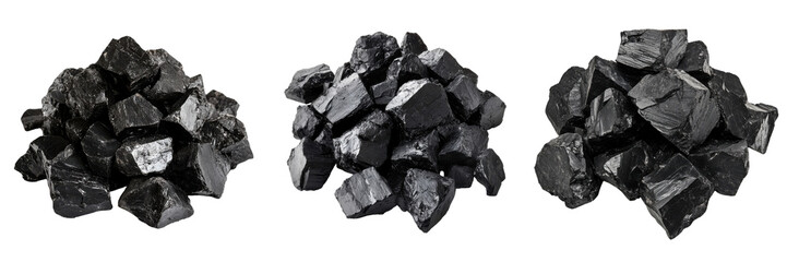 A Set of Natural Fossil Fuel Coal Pieces Perfectly Stacked Isolated on Transparent Background