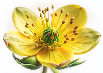 Close-up Camelina Sativa Flower, Delicate Yellow Blooms,  Botanical Photography