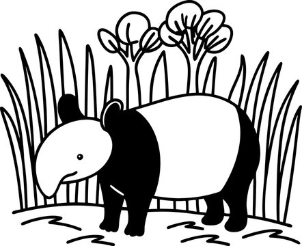 black and white tapir in nature clip art preview
