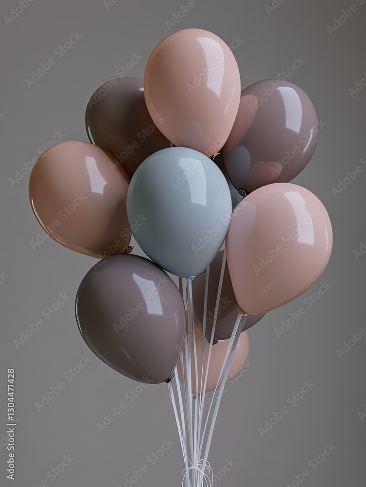 Poster balloons in soft hues create serene and playful atmosphere, perf