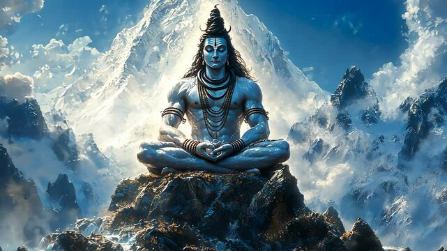 Hindu God Shiva Meditating on Mountain Peak