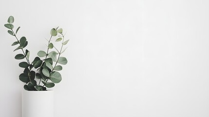 Fresh Green Plant in Modern Minimalist White Pot on Blank Background