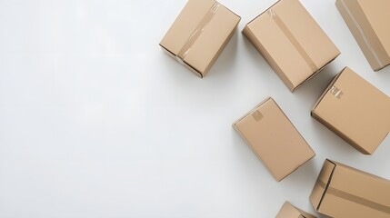 Fototapeta premium Various Brown Cardboard Boxes Arranged on Light Background Surface