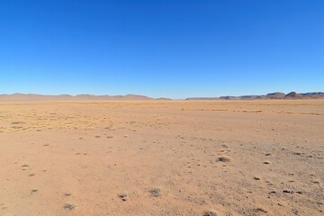 Fototapeta premium Vast Open Desert Landscape Under Clear Blue Sky During Daylight