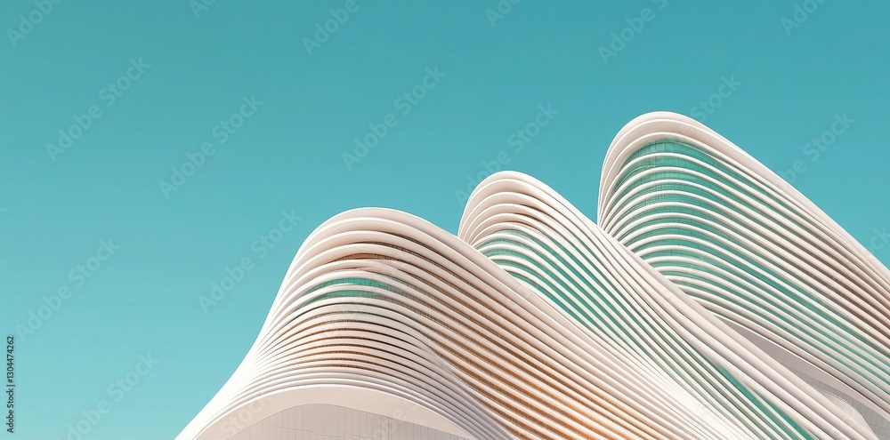 Poster futuristic architecture is showcased through a low-angle view of an office building's skyscraper, co